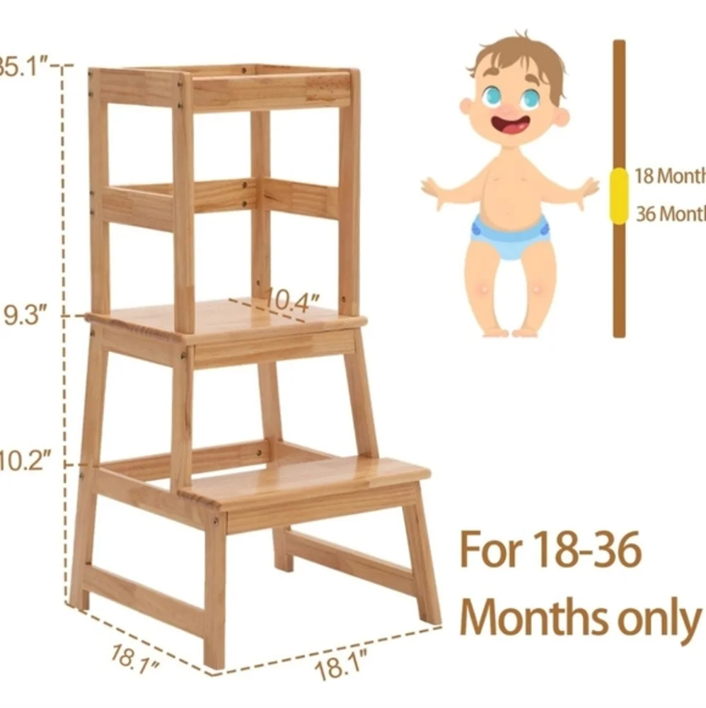Kids Kitchen Step Stool with Safety Rail Toddler Learning Stool Montessori Tower